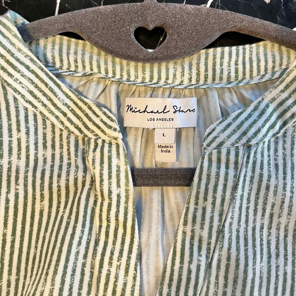 Michael Stars Green + White Striped Blouse - Picture 3 of 4